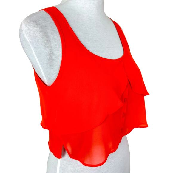 BCBGeneration NWOT Orange Flowy Layered Button Up Crop Top Sheer Tank - Picture 8 of 13